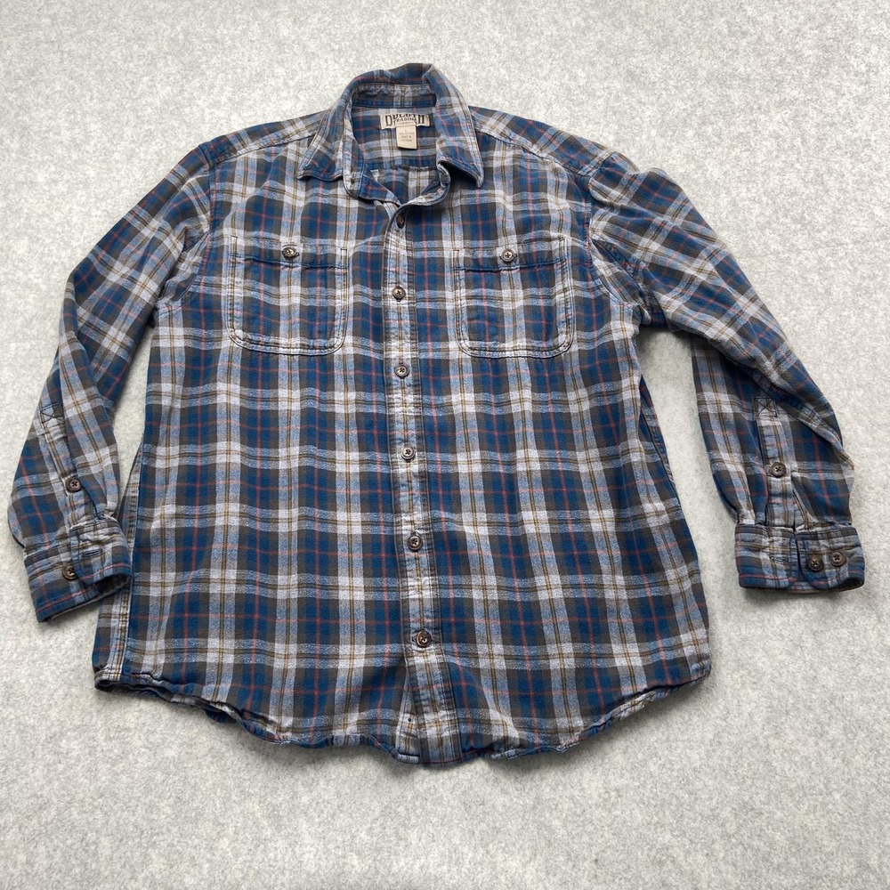 Duluth Trading Co Shirt Mens Large Blue Plaid Flannel Button Up Long Sleeve 6990